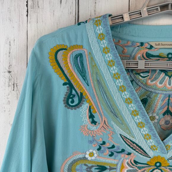 Soft Surroundings Blue River Island Embroidered Tunic 3/4 Sleeve Plus Size 2X - Picture 3 of 16